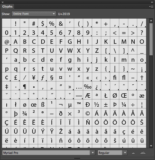 access different glyphs in illustrator